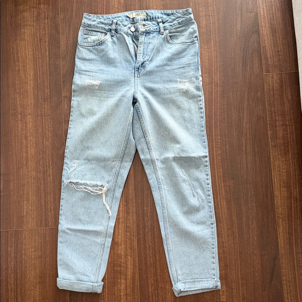 Topshop Light Wash Distressed Boyfriend Jeans